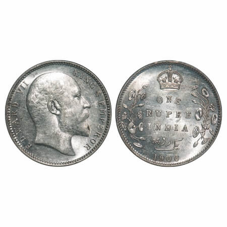 Edward VII, Silver, Rupee, 1906, Calcutta Mint, No mint mark. F. Prid 192. GK 938. Almost 