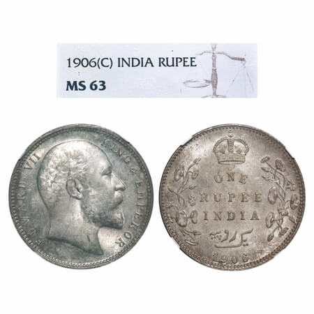 Edward VII, Silver, Rupee, 1906, Calcutta Mint, No mint mark. F. Prid 192. GK 938. NGC Sla