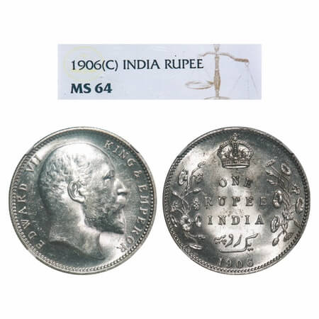 Edward VII, Silver, Rupee, 1906, Calcutta Mint, No mint mark. F. Prid 192. GK 938. NGC Sla