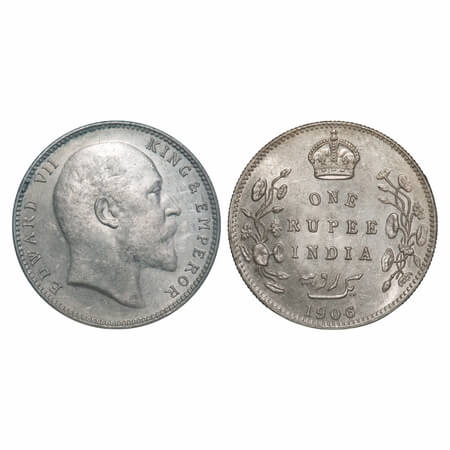 Edward VII, Silver, Rupee, 1906, Bombay Mint, 'B' incused and dot. F. Prid 202. GK 940. Br