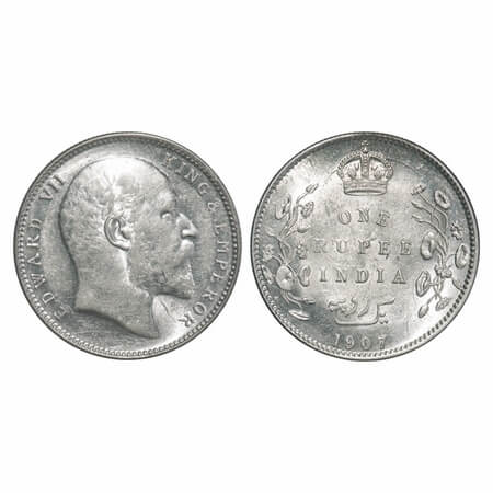 Edward VII, Silver, Rupee, 1907, Calcutta Mint, No mint mark, Ghost on Rev. F. Prid 193. G