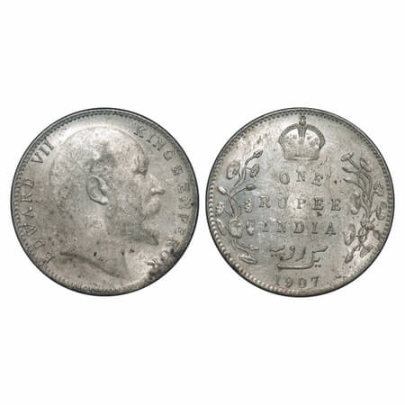 Edward VII, Silver, Rupee, 1907, Bombay Mint, 'B' incused and dot, Narrow numeral '7'. F. 