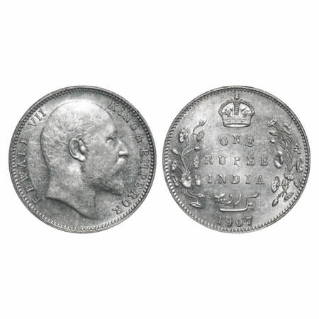 Edward VII, Silver, Rupee, 1907, Bombay Mint, 'B' incused and dot, Narrow numeral '7'. F. 