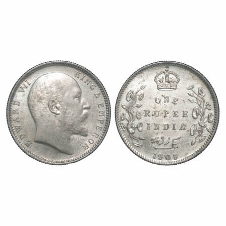 Edward VII, Silver, Rupee, 1909, Calcutta Mint, No mint mark. F. Prid 195. GK 950. Extreme