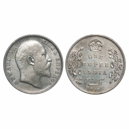 Edward VII, Silver, Rupee, 1910, Bombay Mint, No 'B' only dot, Numeral '0' struck on secon