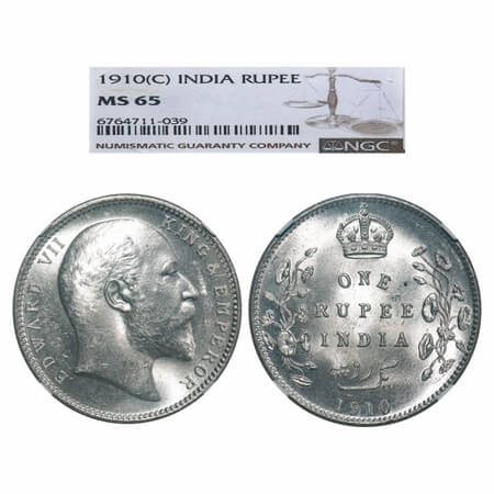 Edward VII, Silver, Rupee, 1910, Calcutta Mint, No mint mark. F. Prid 196. GK 955. NGC Sla