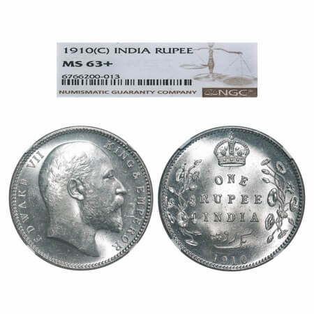 Edward VII, Silver, Rupee, 1910, Calcutta Mint, No mint mark. F. Prid 196. GK 955. NGC Sla