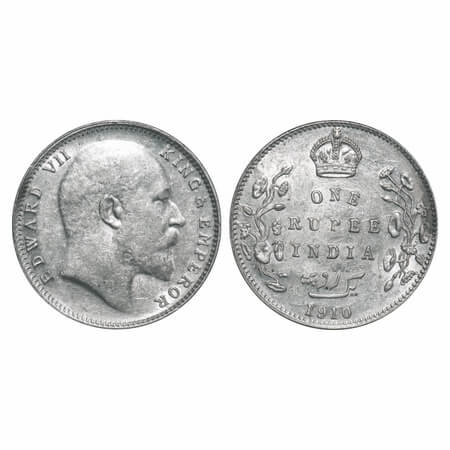 Edward VII, Silver, Rupee, 1910, Bombay Mint, 'B' incused and dot, Last numerals 10 struck
