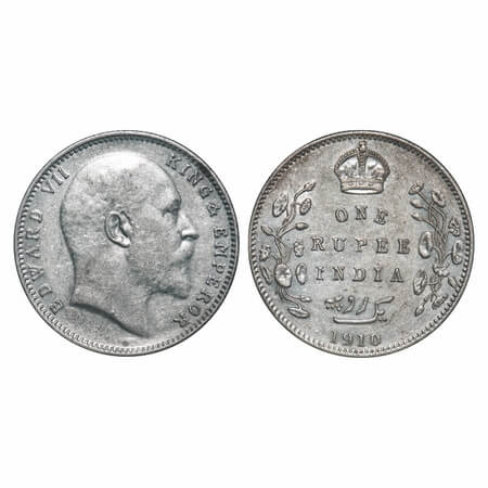Edward VII, Silver, Rupee, 1910, Bombay Mint, 'B' incused and dot, Last numerals 10 struck