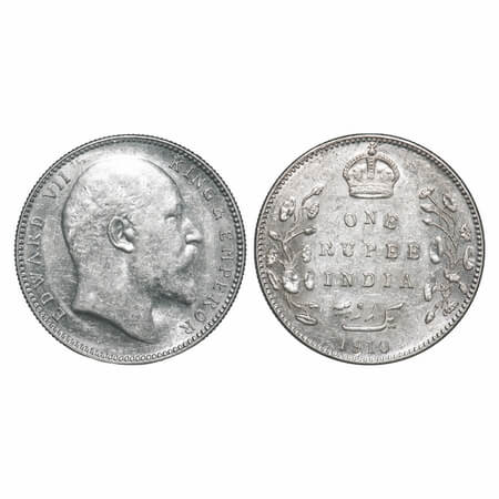 Edward VII, Silver, Rupee, 1910, Bombay Mint, 'B' incused and dot. F. Prid 206. GK 958. Ab