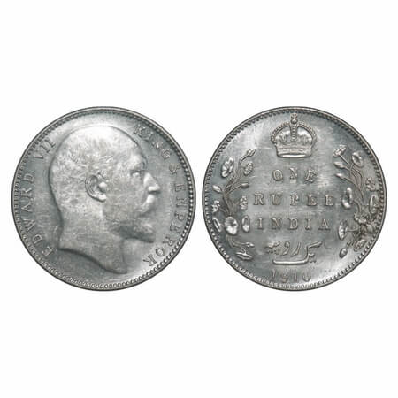 Edward VII, Silver, Rupee, 1910, Bombay Mint, No 'B' only dot. F. Prid Unlisted. GK 959. U