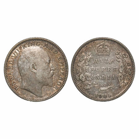 Edward VII, Silver, Half Rupee, 1905, Calcutta Mint, No mint mark. F. Prid Unlisted. GK 96