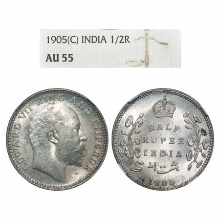 Edward VII, Silver, Half Rupee, 1905, Calcutta Mint, No mint mark. F. Prid Unlisted. GK 96
