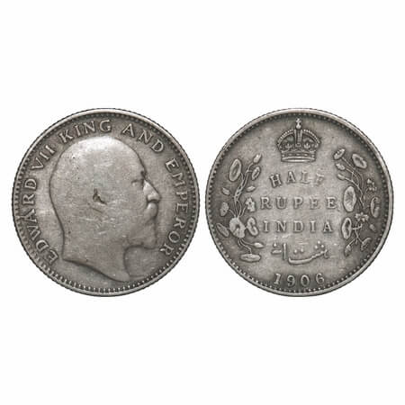 Edward VII, Silver, Half Rupee, 1906, Bombay Mint, 'B' incused, No dot. F. Prid 315. GK 96