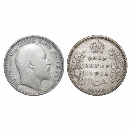 Edward VII, Silver, Half Rupee, 1906, Calcutta Mint, No mint mark. F. Prid 310. GK 964. Ab