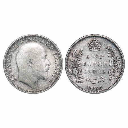 Edward VII, Silver, Half Rupee, 1906, Calcutta Mint, No mint mark. F. Prid 310. GK 964. Ve