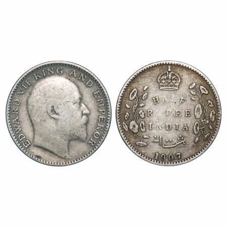 Edward VII, Silver, Half Rupee, 1907, Bombay Mint, 'B' incused, Dot. F. Prid 316. GK 965. 
