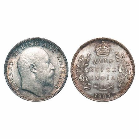 Edward VII, Silver, Half Rupee, 1907, Bombay Mint, 'B' incused and dot. F. Prid 316. GK 96
