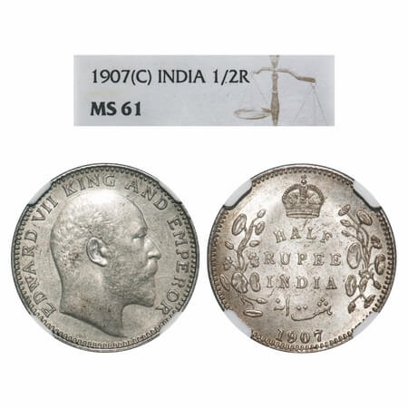 Edward VII, Silver, Half Rupee, 1907, Calcutta Mint, No mint mark. F. Prid 311. GK 967. NG