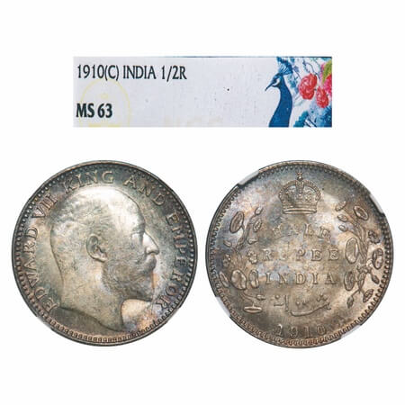 Edward VII, Silver, Half Rupee, 1910, Calcutta Mint, No mint mark. F. Prid 314. GK 971. NG