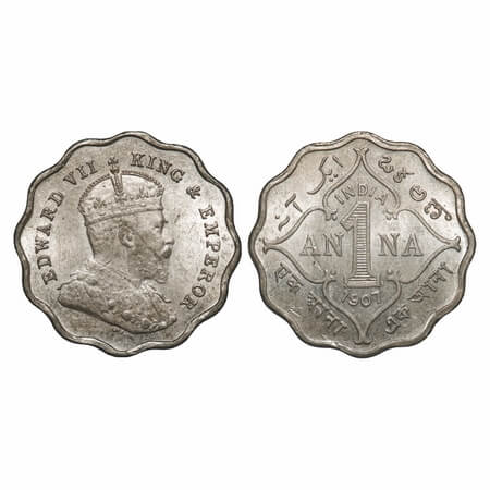 Edward VII, Copper-Nickel, 1 Anna, 1907, Bombay Mint, 'B' incused, Planchet flaw on Obv an