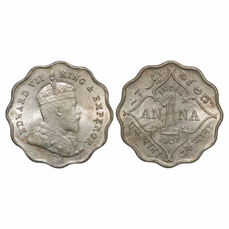 Edward VII, Copper-Nickel, 1 Anna, 1907, Bombay Mint, 'B' incused. F. Prid 926. GK 990. Al
