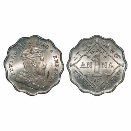 Edward VII, Copper-Nickel, 1 Anna, 1907, Bombay Mint, 'B' incused. F. Prid 926. GK 990. Un