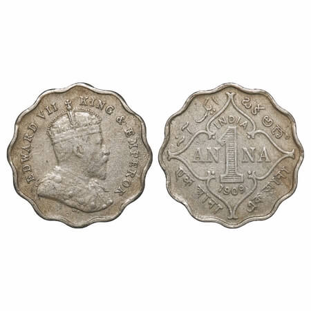 Edward VII, Copper-Nickel, 1 Anna, 1909, Bombay Mint, 'B' incused. F. Prid 928. GK 992. Ve