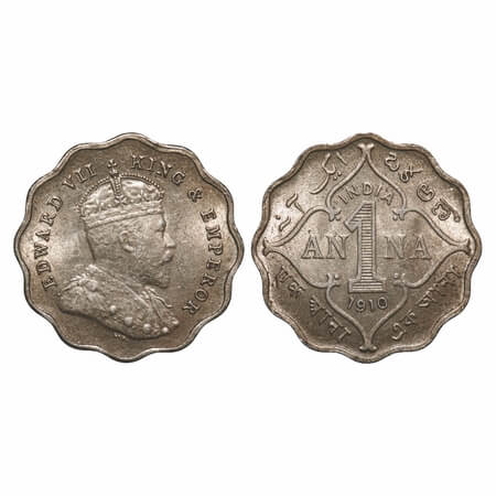 Edward VII, Copper-Nickel, 1 Anna, 1910, Bombay Mint, 'B' incused, A struck through Error 