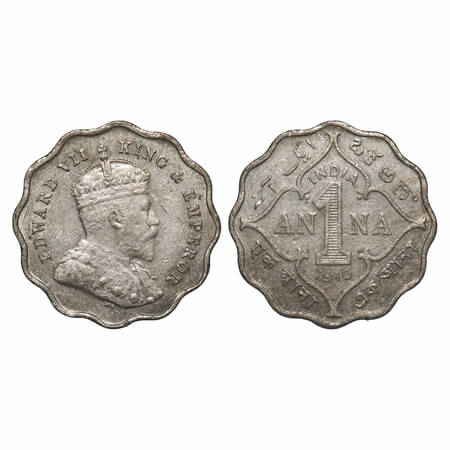 Edward VII, Copper-Nickel, 1 Anna, 1910, Bombay Mint, 'B' incused. F. Prid 929. GK 993. Ex
