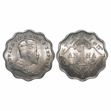 Edward VII, Copper-Nickel, 1 Anna, 1910, Bombay Mint, 'B' incused. F. Prid 929. GK 993. Un