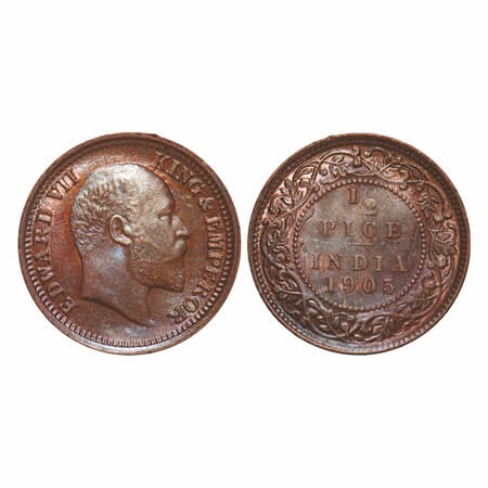 Edward VII, Copper, 1/2 Pice, 1905, Calcutta Mint, No mint mark. F. Prid 738. GK 1005. Unc