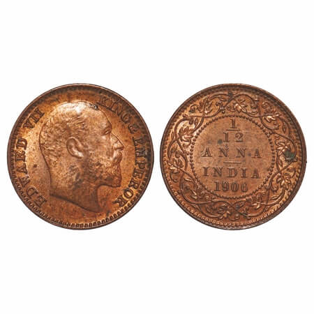 Edward VII, Copper, 1/12 Anna, 1906, Calcutta mint, No mint mark. F. Prid 821. GK 1015. Un