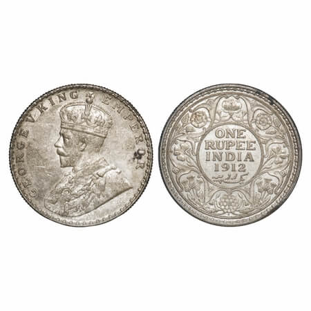 George V, Silver, Rupee, 1912, Bombay Mint, Dot. F. Prid 218. GK 1026. Uncirculated. Scarc