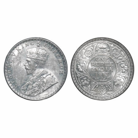 George V, Silver, Rupee, 1913, Bombay Mint, Dot. F. Prid 219. GK 1028. Brilliant Uncircula