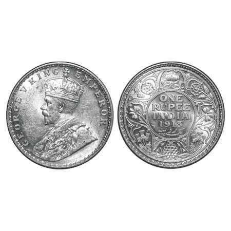 George V, Silver, Rupee, 1913, Bombay Mint, Dot. F. Prid 219. GK 1028. Brilliant Uncircula