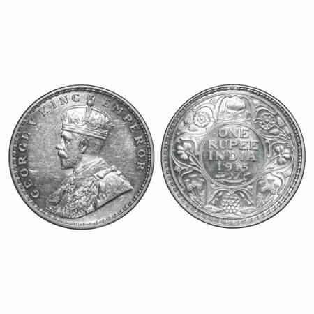 George V, Silver, Rupee, 1915, Calcutta Mint, No dot. F. Prid 211. GK 1031. Uncirculated w