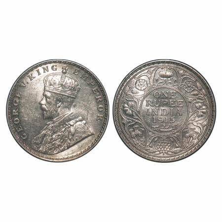 George V, Silver, Rupee, 1915, Bombay Mint, Dot. F. Prid 221. GK 1032. Uncirculated. Rare.