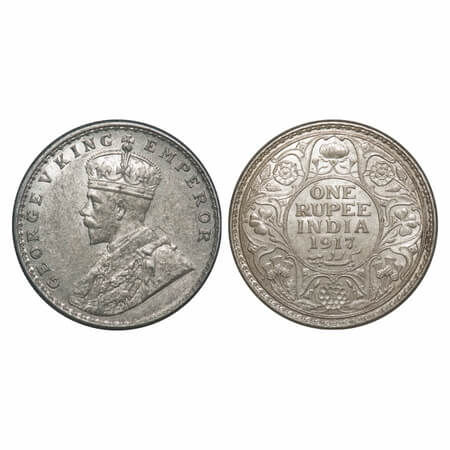 George V, Silver, Rupee, 1917, Bombay Mint, Dot. F. Prid 223. GK 1036. Uncirculated. Very 