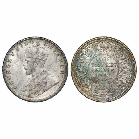 George V, Silver, Rupee, 1917, Bombay Mint, Dot. F. Prid 223. GK 1036. Uncirculated, Toned