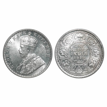 George V, Silver, Rupee, 1919, Bombay Mint, Dot. F. Prid 225. GK 1040. Mint State, With lu