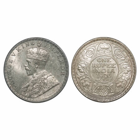 George V, Silver, Rupee, 1920, Bombay Mint, Dot. F. Prid 226. GK 1042. Brilliant Uncircula