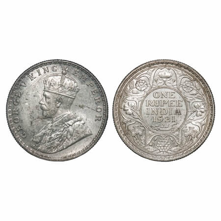 George V, Silver, Rupee, 1921, Bombay Mint, Dot. F. Prid 227. GK 1043. Uncirculated. Rare.