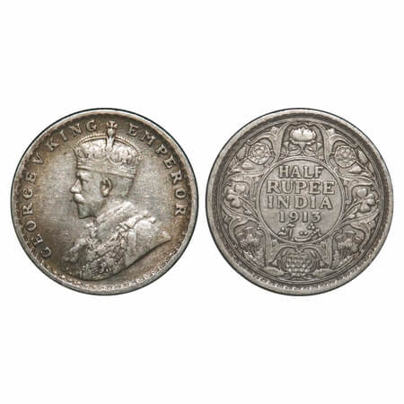 George V, Silver, Half Rupee, 1913, Bombay Mint, Dot. F. Prid 337. GK 1049. Very Fine. Sca