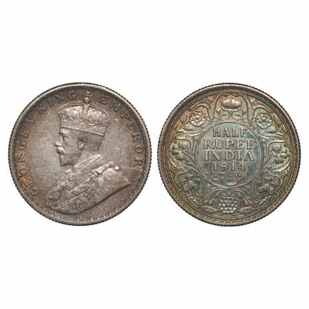 George V, Silver, Half Rupee, 1914, Bombay Mint, Dot. F. Prid 338. GK 1051. Extremely Fine
