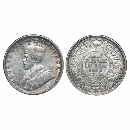 George V, Silver, Half Rupee, 1916, Bombay Mint, Dot. F. Prid 340. GK 1054. Very Fine. Sca
