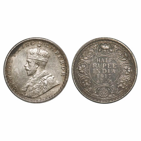 George V, Silver, Half Rupee, 1917, Bombay Mint, Dot. F. Prid 341. GK 1055. Extremely Fine