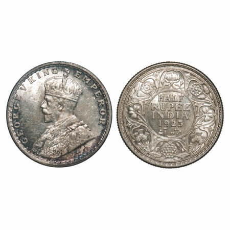 George V, Silver, Half Rupee, 1923, Calcutta Mint, No dot. F. Prid 326. GK 1061. Brilliant