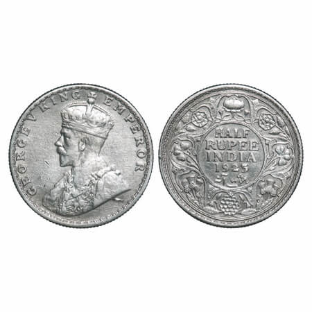 George V, Silver, Half Rupee, 1923, Bombay Mint, Dot, Elephant. F. Prid 345. GK 1062. Extr