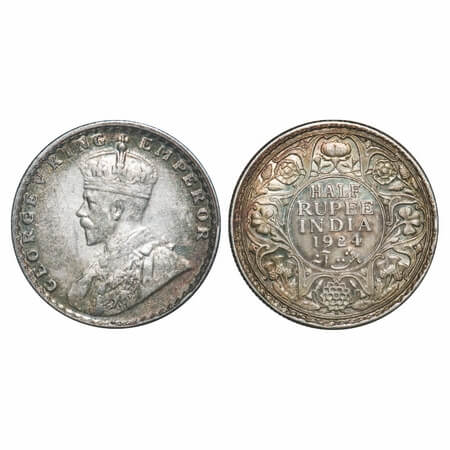 George V, Silver, Half Rupee, 1924, Bombay Mint, Dot. F. Prid 346. GK 1064. Extremely Fine